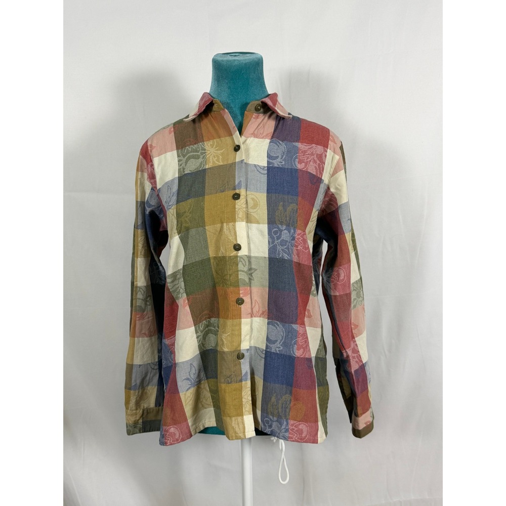 Alfred Dunner Womens 6P Multicolor Plaid Floral Jacquard Button Down Shirt Top